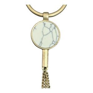 Gold Tone White Marble Stone Bolo Style Adjustable Necklace